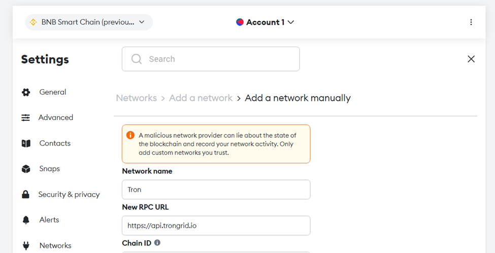 Configure Tron RPC Network Settings