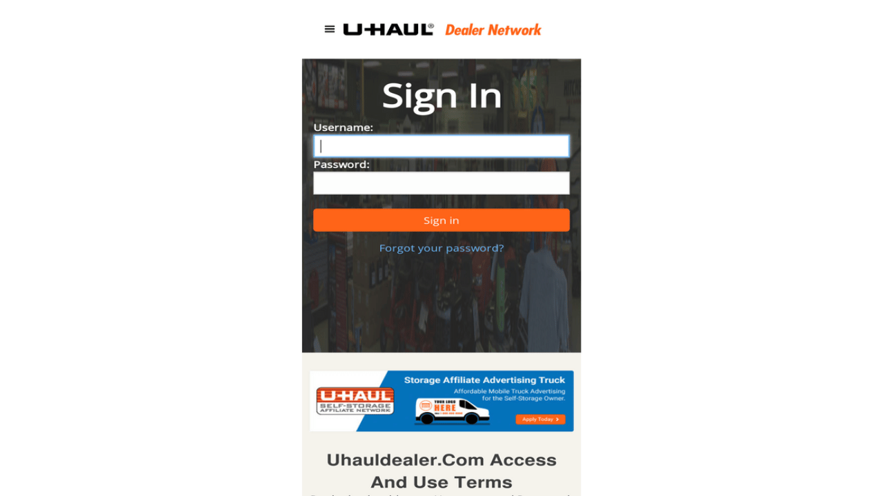 U-Haul Dealer Network Sign in